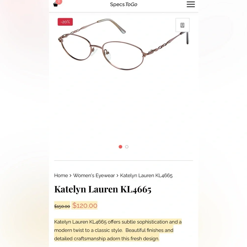 Katelyn Lauren KL4665 pink glasses metal frames